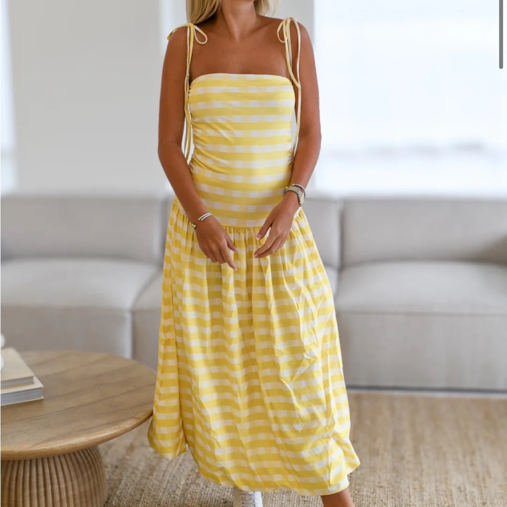 Miley Gingham Bubble Midi Dress - Yellow